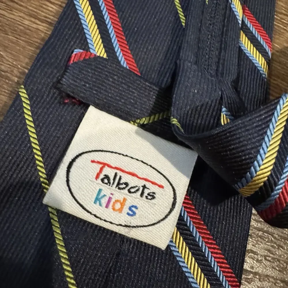 2 Talbots Kids Boys Ties Classic Navy Blue Striped 100% Silk Heritage Preppy VTG